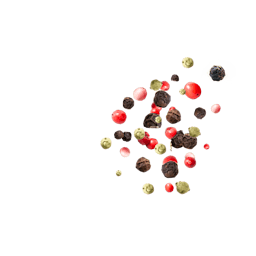 Pfeffer mit schwarzen und grünen Körnern sowie Rosa Beeren