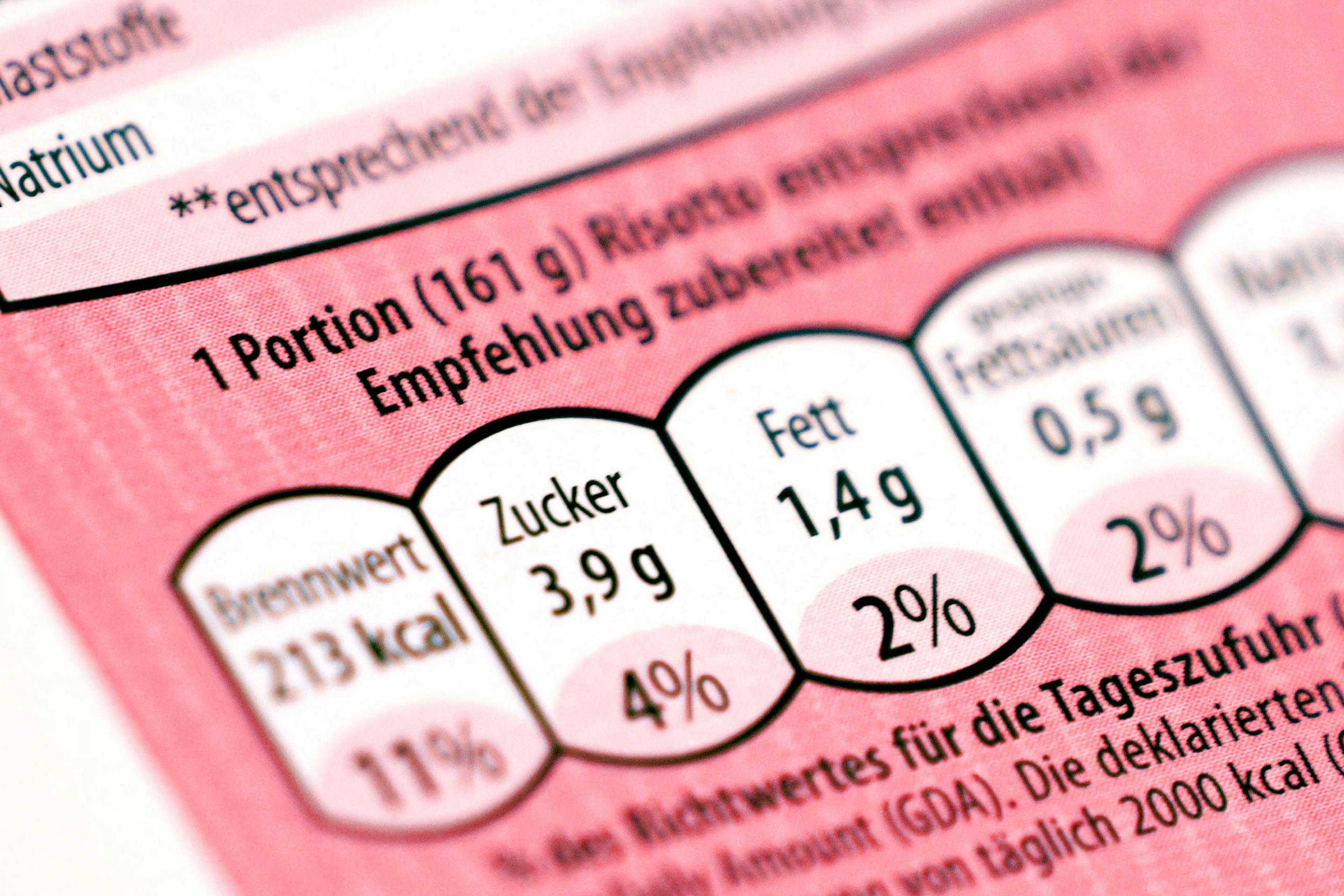 Nährwerttabelle auf einem Proukt