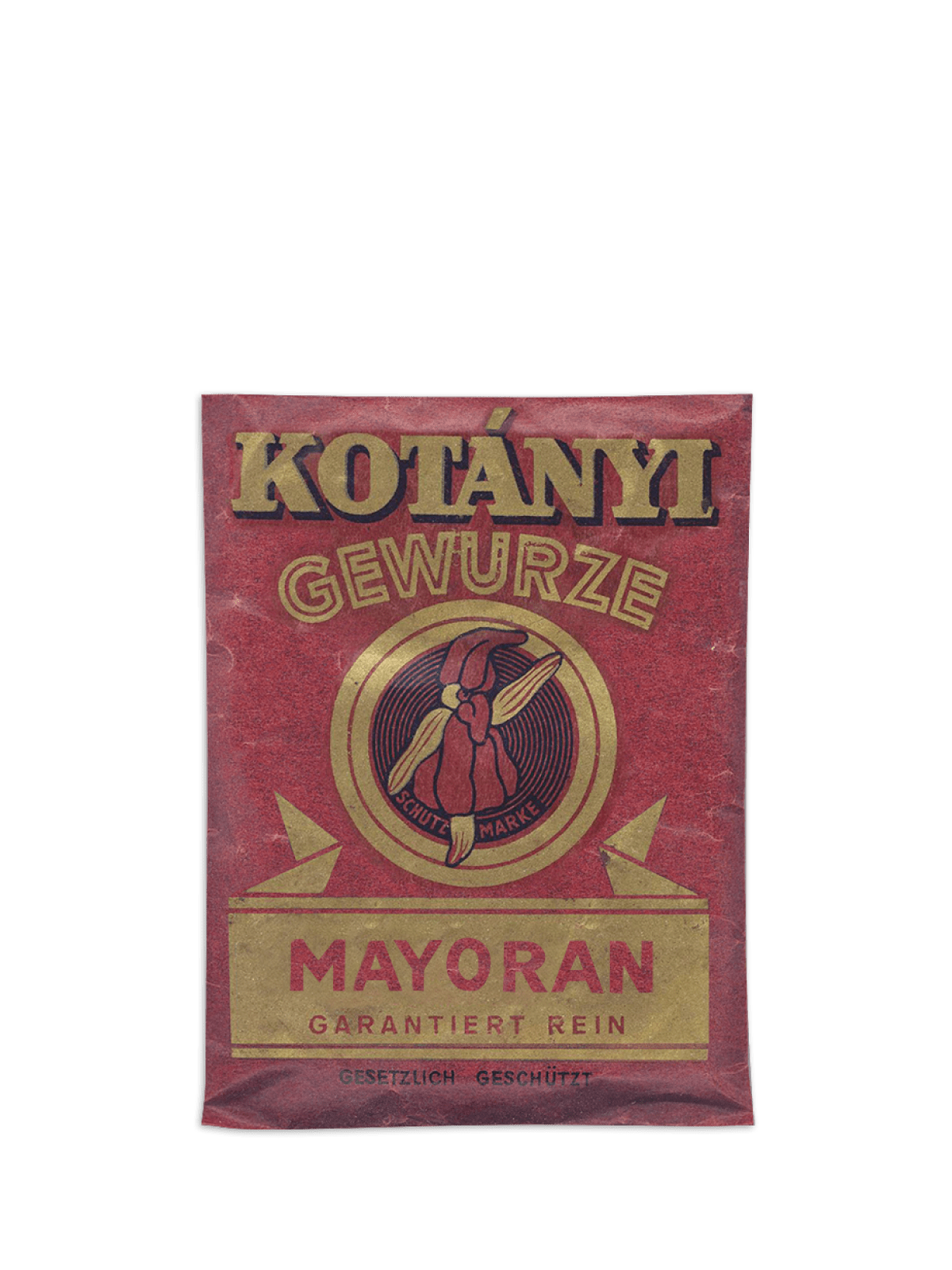 Eine Kotányi-Briefverpackung von Majoran aus dem Jahr 1900